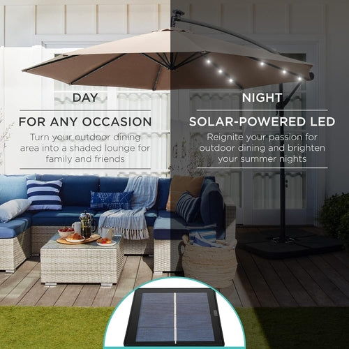 10Ft Solar LED Offset Hanging Market Patio Umbrella for Backyard,