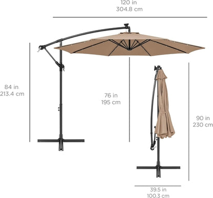 10Ft Solar LED Offset Hanging Market Patio Umbrella for Backyard,