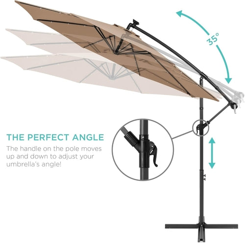 10Ft Solar LED Offset Hanging Market Patio Umbrella for Backyard,
