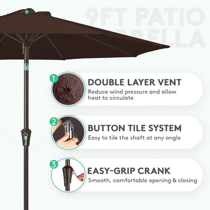 9FT Outdoor Patio Umbrella Outdoor Table Umbrella with Push Button
