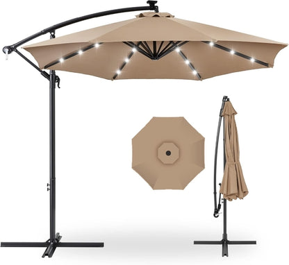 10Ft Solar LED Offset Hanging Market Patio Umbrella for Backyard,