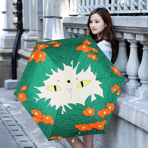 Flowers Cat Sunny Umbrella