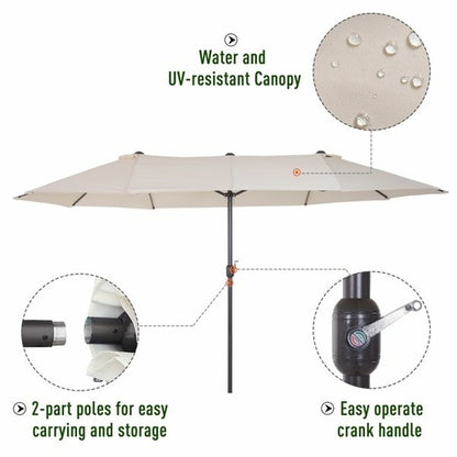Outsunny 15ft Double-Sided Patio Umbrella Parasol Sun Shelter Canopy
